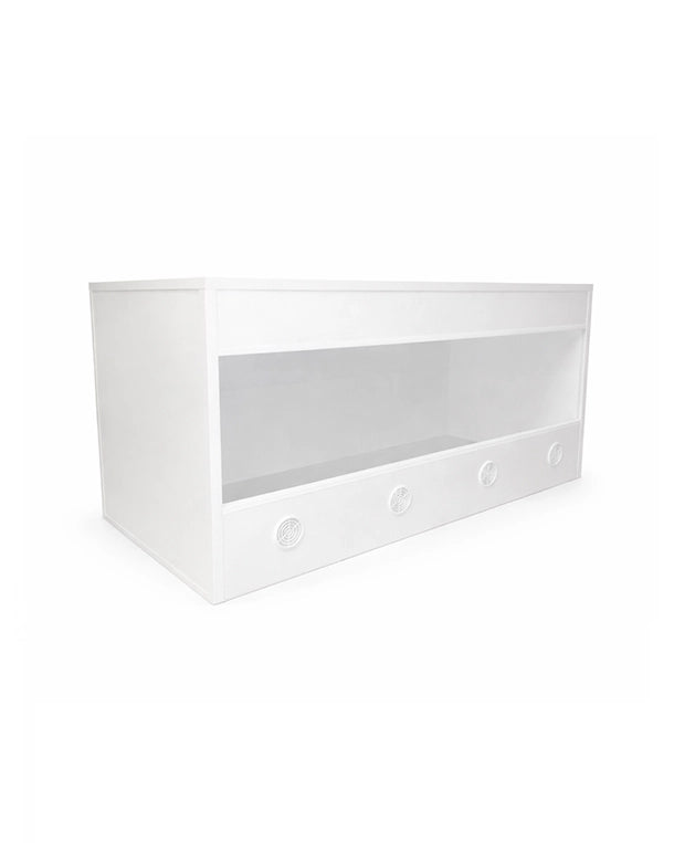 Forex-Terrarium aus 10–13 mm PVC-Hartschaum – leicht, wasserfest, UV-beständig und formstabil. Mit 4 mm Glasschiebetüren, ideal für Reptilien & Terraristik.