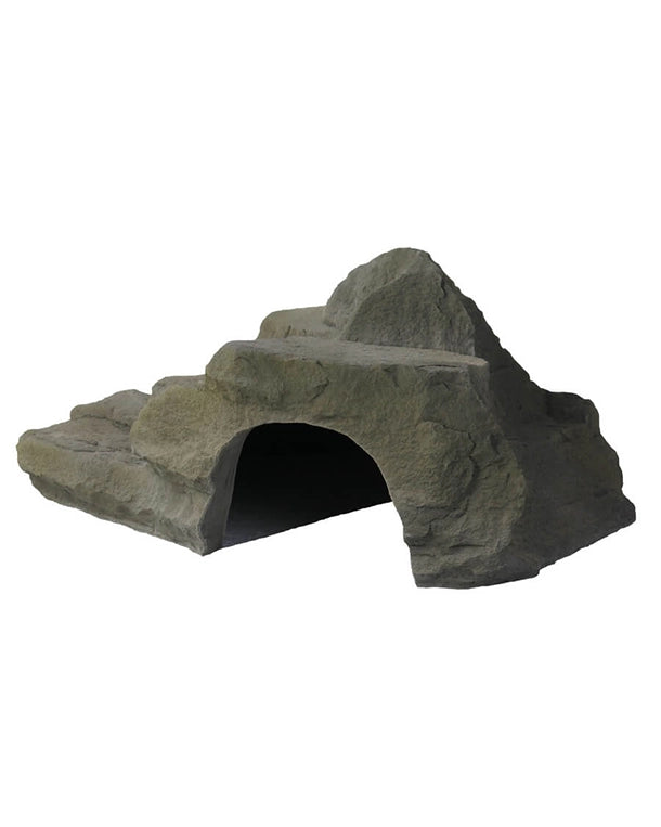 Höhle X-Large bergig Bruchstein aus Mineralguss – Terrarienversteck und Sonnenplatz in natürlicher Steinoptik.