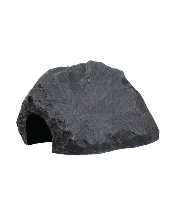 Höhle Large II Anthrazit aus Mineralguss – Terrarienversteck und Sonnenplatz in natürlicher Steinoptik.