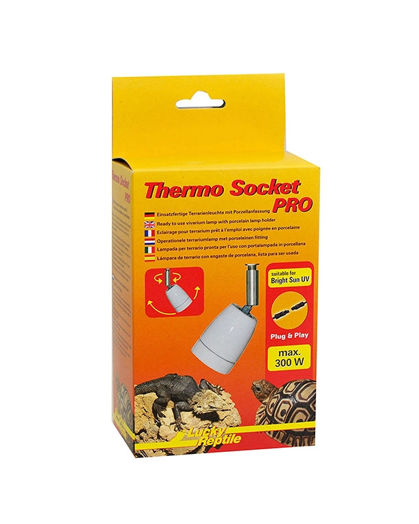 Thermo Socket PRO E27 Porzellanfassung mit Gelenk und Steckverbinder bis 300W für Bright Sun Terrariumlampen Verpackeung