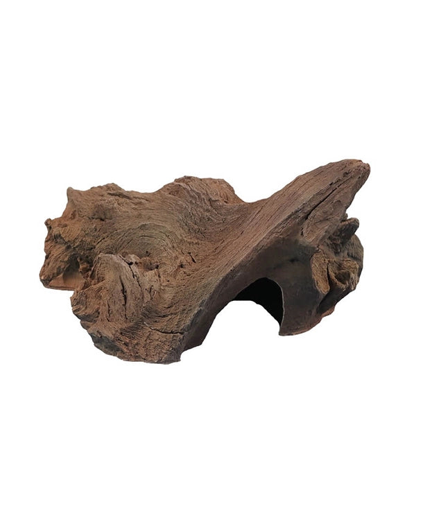 Wurzelhöhle aus Mineralguss – dekoratives Versteck und Sonnenplatz in realistischer Wurzeloptik.